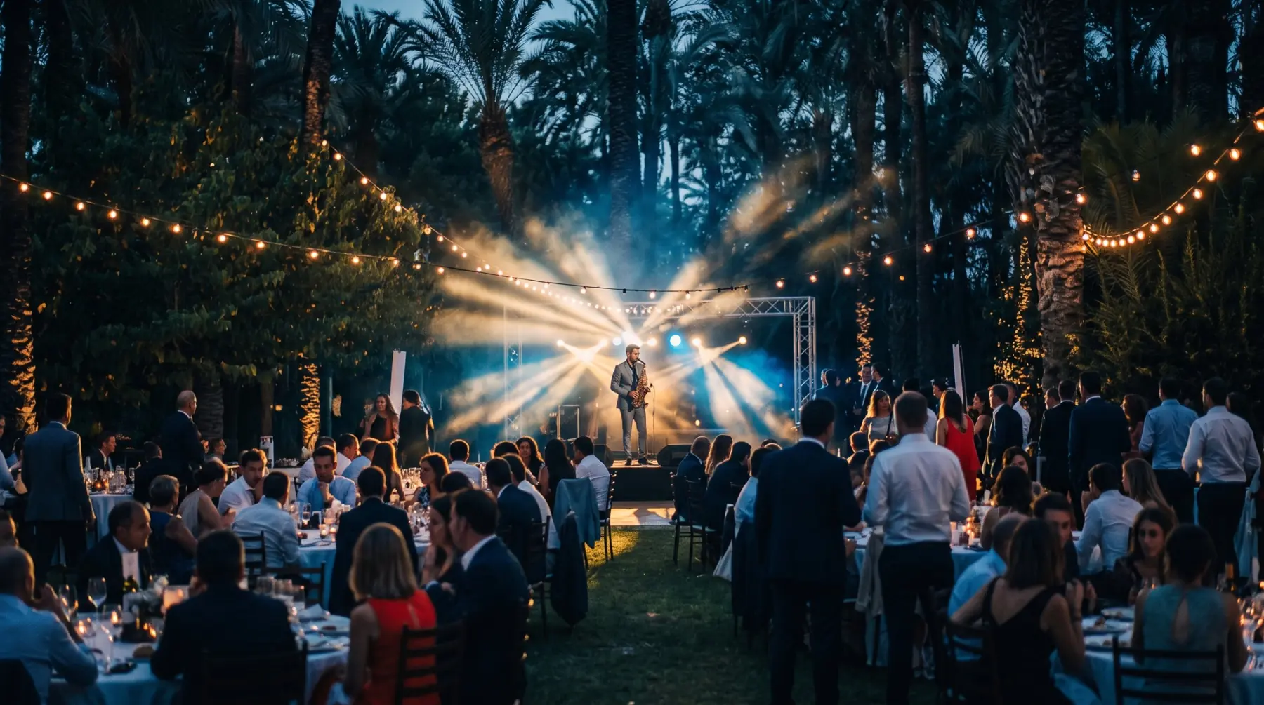 Saxofonista en vivo en una boda al aire libre en Alicante